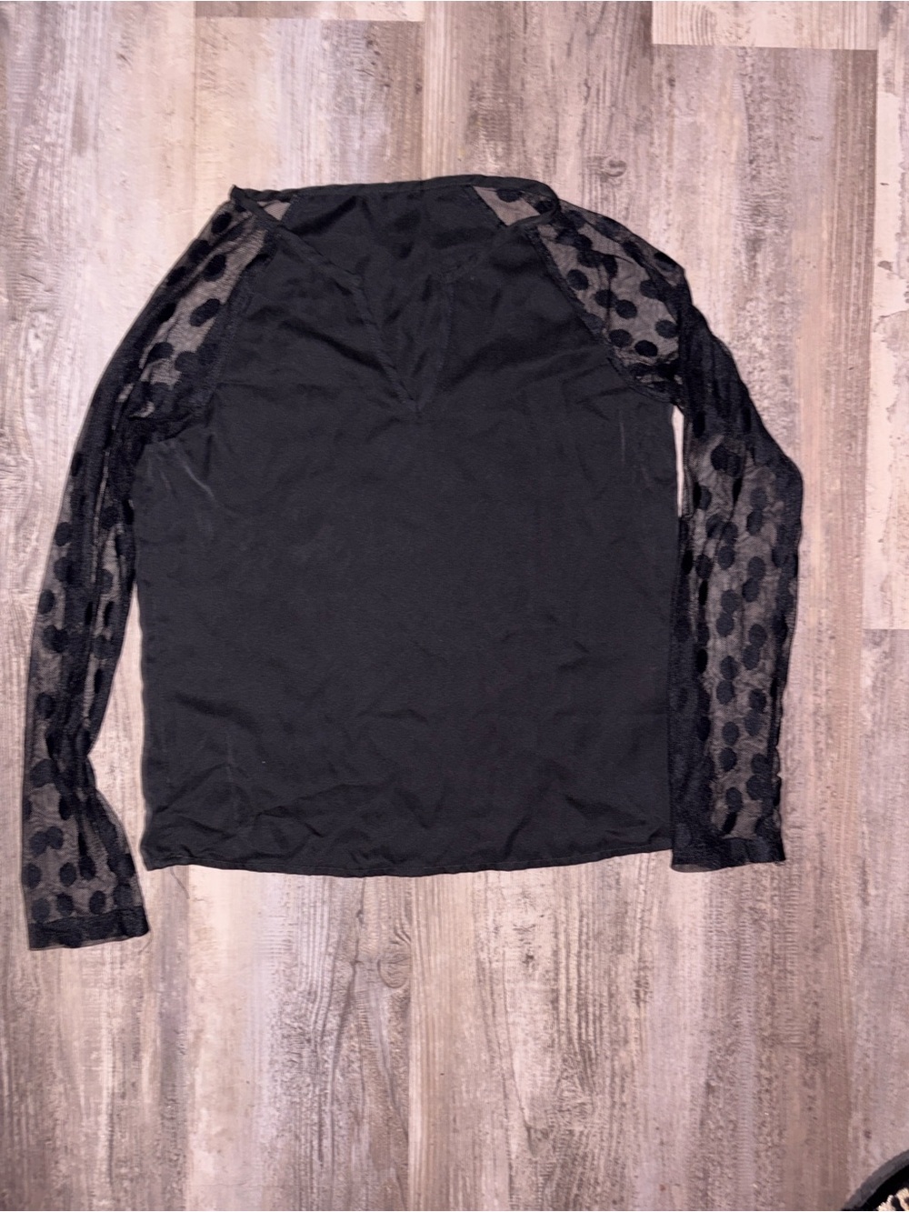 SHEIN Women's Black V-Neck Sheer Mesh Polka Dot Long Sleeve Top Size S